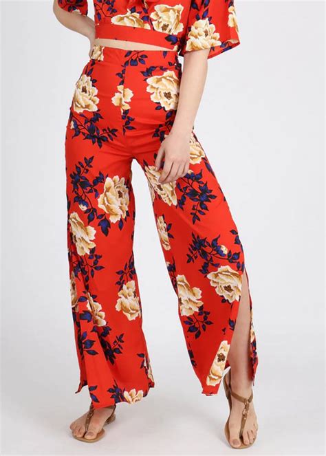 Get Floral Wide Legged Side Slit Pants at ₹ 1090 | LBB Shop