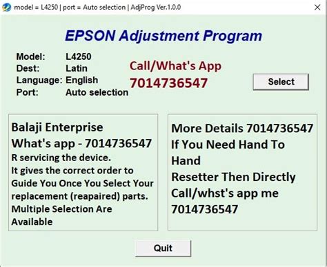 Adjustment Program Resetter Single Pc L4250 L4260 (Email Delivery - No ...