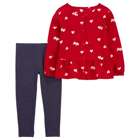 Baby Girl Carter's Long Sleeve Heart Print Top & Denim Leggings Set