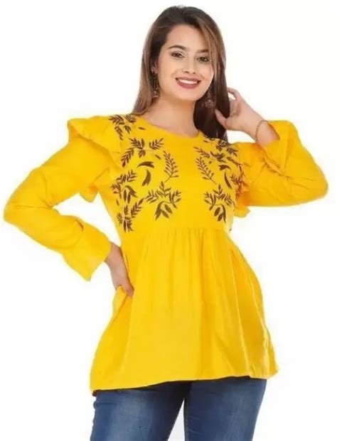 Shree Guru Kripa Fashion Party Embroidered Women Yellow Top - Buy Shree ...