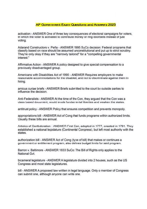 AP Government Exam Questions and Answers 2025 - AP - Stuvia US