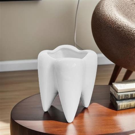 Cute Tooth Shaped Ceramic Planter White pot for Home Decoration Dental ...