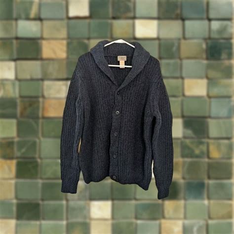 Vintage LL Bean Mens Cardigan Sweater Navy Blue Large Extra Large ...