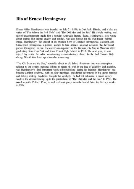 Image result for Hemingway Bio