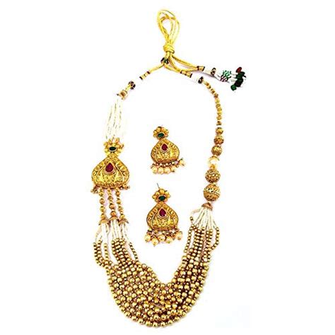 Buy RFJ Gold Plated Traditional Necklace with Earrings Set for Women ...