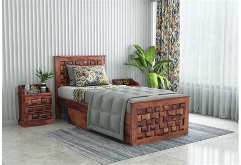 Buy Cleo Single Bed With Drawer Storage (Walnut Finish) Online in India ...