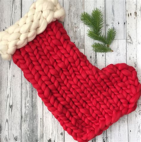 Knitted Christmas Stocking Pattern: Chunky Knit Merino Wool Stocking