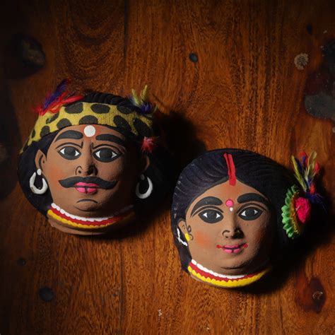 Handmade (Mukhauta) Chhau Mask - Tribal Couple – BONGONIKETAN