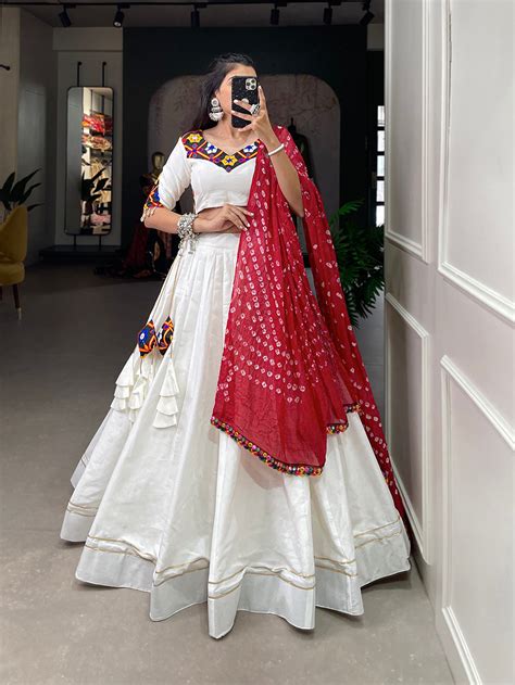 White Color Plain With Gotta Patti Lace Border Cotton Lehenga Choli ...