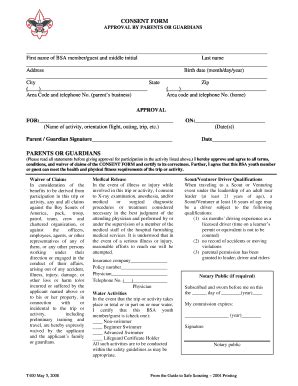 BSA Youth Activity Consent Form - Blank Fillable Template | Fill Out ...