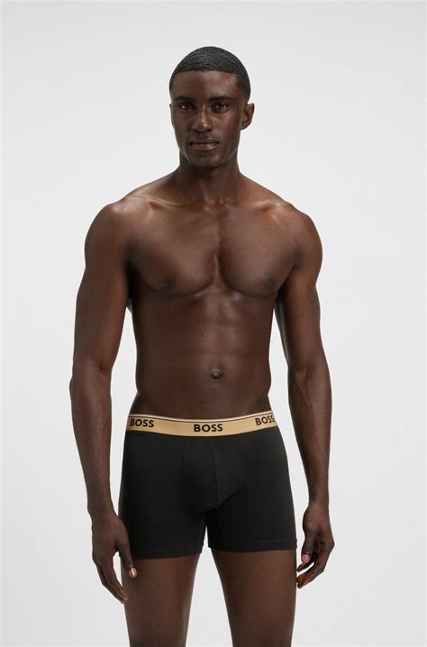 BOSS - Three-pack of stretch-cotton boxer briefs with logos - Black / Beige