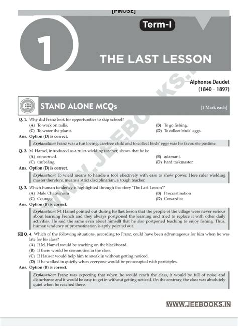 Image result for The Last Lesson Explanation Class 12