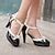 Women's Black Patent Leather T-Strap High Heels with White Trim and ...