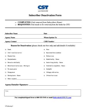 Fillable Online Subscriber Deactivation Form Fax Email Print - pdfFiller