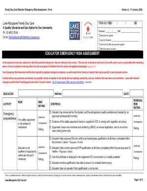Fillable Online Family Day Care Educator Emergency Risk Assessment ...
