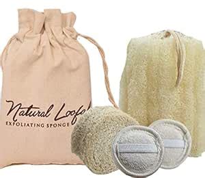 All Natural Loofah Spa gift bag, Set of 1 Luufa Sponge, 4 Facial pads ...