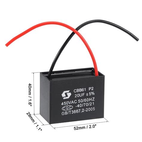 Buy uxcell Ceiling Fan Capacitor CBB61 20uF 450V AC 2 Wires Metallized ...