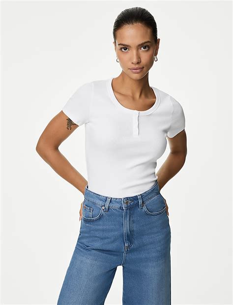 Buy Cotton Rich Short Sleeve Henley Top at Marks & Spencer