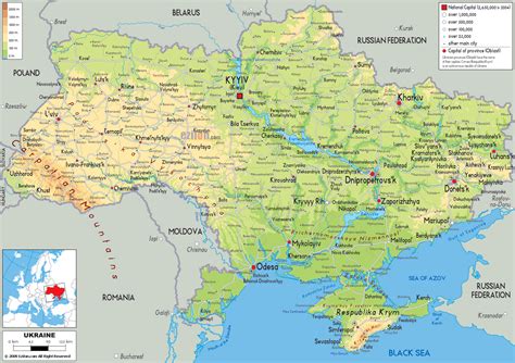 Large physical map of Ukraine with roads, cities and airports | Ukraine | Europe | Mapsland ...
