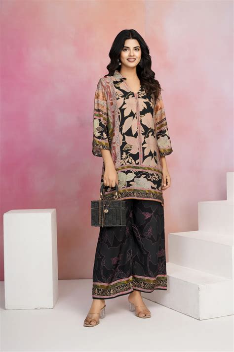 Black Base Multicolor Printed Muslin Kurta Set – Kaftanize
