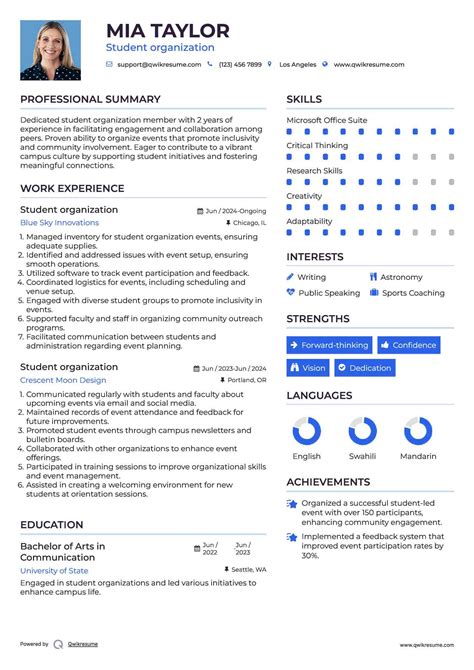Student organization Resume Samples | QwikResume
