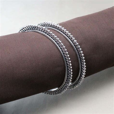 Real Silver Women Oxidized Bangles Pair – Karizma Jewels