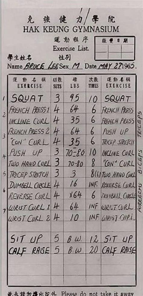 Image result for Bruce Lee Workout Program