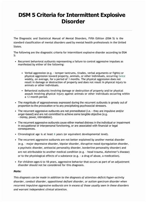 DSM 5 Criteria for Intermittent Explosive Disorder & Example | Free PDF Download
