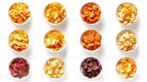 A variety of different types of chips in bowls 52402026 Stock Photo at ...