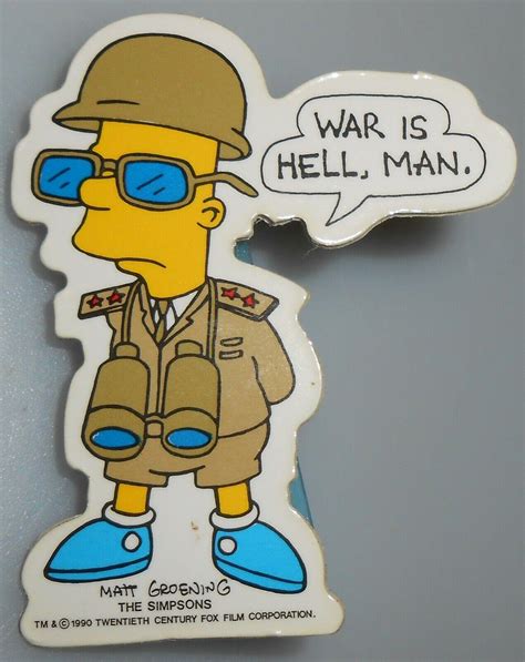 Vintage 1990 Bart Simpson Pin, War is Hell, Man. The Simpsons Groening ...