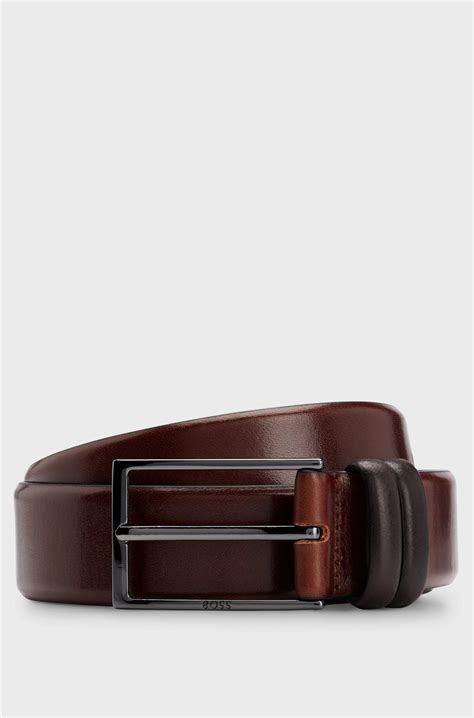 BOSS - Vegetable-tanned leather belt with gunmetal hardware - Brown