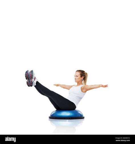Balance, workout and woman with bosu ball for exercise, core training ...
