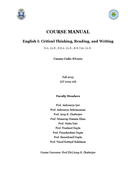 Course Manual: English I - Critical Thinking & Writing (EN1101) Fall ...