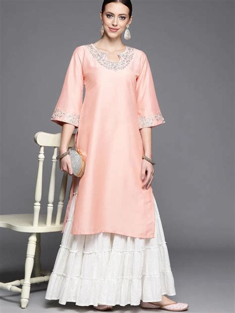 Buy Pink Yoke Design Chanderi Silk Kurta Online at Rs.719 | Libas