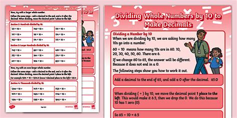 Dividing Whole Numbers by 10 to Make Decimals Worksheet