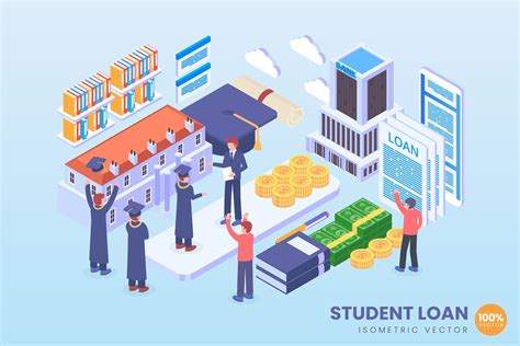 学生贷款金融场景2.5D等距概念矢量插画 Isometric Student Loan Vector Concept – 设计小咖