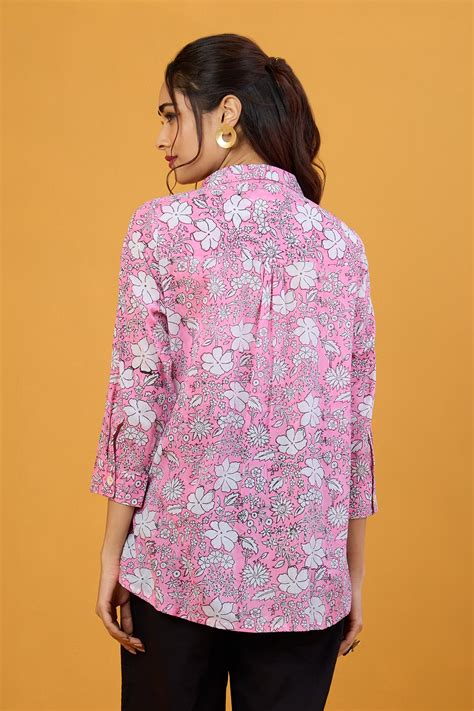 Pink Floral Ballet Everyday Cotton Shirt - maati crafts