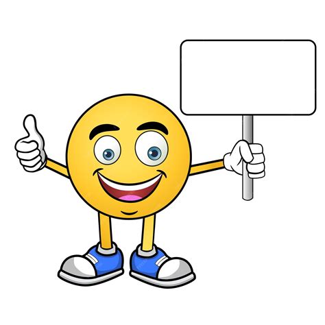 Premium Vector | Happy emoji character holding notice board