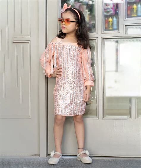 Peach Sequin Party Wear Dress – Devils-n-Angels
