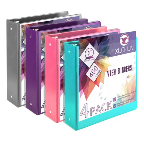 4Pack 2 Inch Round 3 Ring Binder View Binders with 2 Pockets,Holds 450 ...