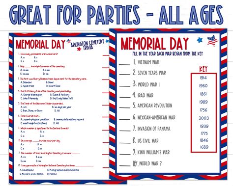 Memorial Day Trivia Games | Printable Memorial Day Games | Party Games ...