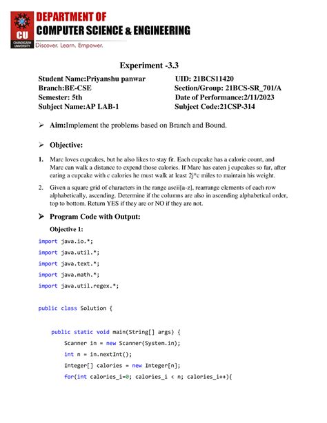 3 - Ap worksheet - COMPUTER SCIENCE & ENGINEERING Experiment - 3. 3 ...
