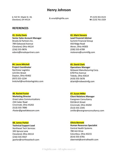 Image result for Professional Reference List Example