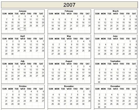 2007 One-Page Calendar - Enchanted Learning