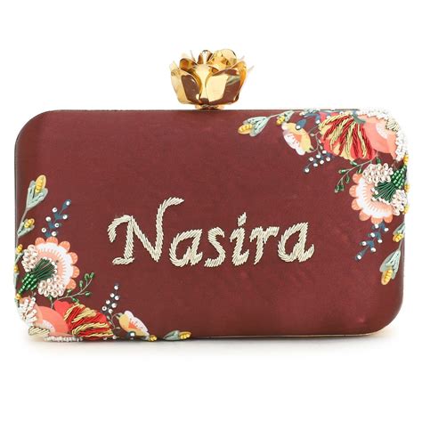 Customised Brown Name Embroidery Highlight Party Clutch – Indiaztrend