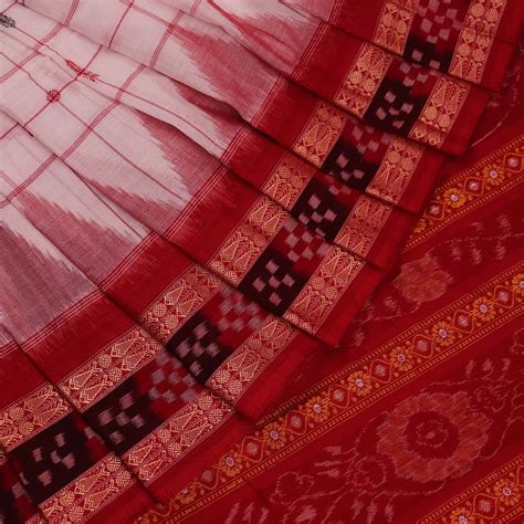 White Ikkat Sambalpuri Cotton Saree | P221805035 – Priyadarshini Handloom