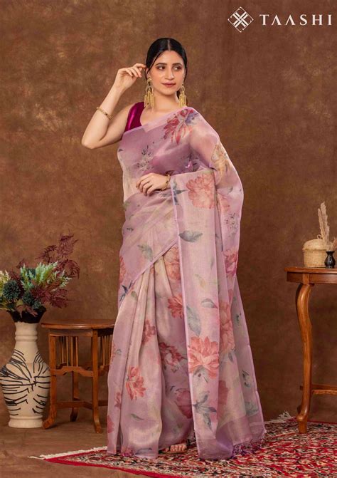 Shop Elegant Pink Tissue Saree With Gold Digital Print PTIP11 Online ...