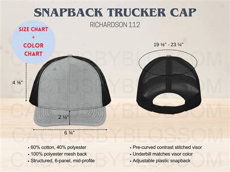 BUNDLE Size Chart Color Chart Snapback Trucker Cap Richardson 112 ...