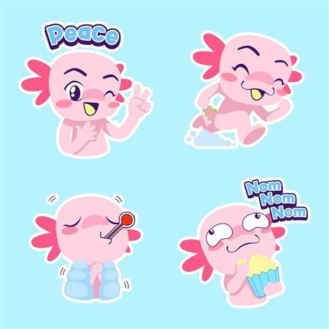 Cute axolotl sticker vector set | Premium Vector