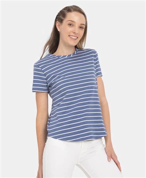 Buy Super Combed Cotton Stripe Fabric Relaxed Fit Round Neck Half ...